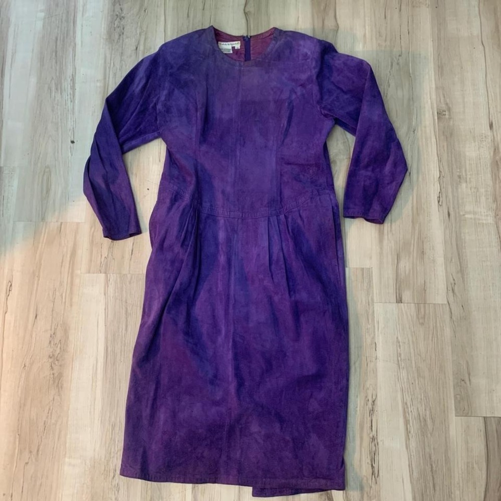 Vintage 1980s purple sude dress with pockets Carolyne‎ Barton sz 14